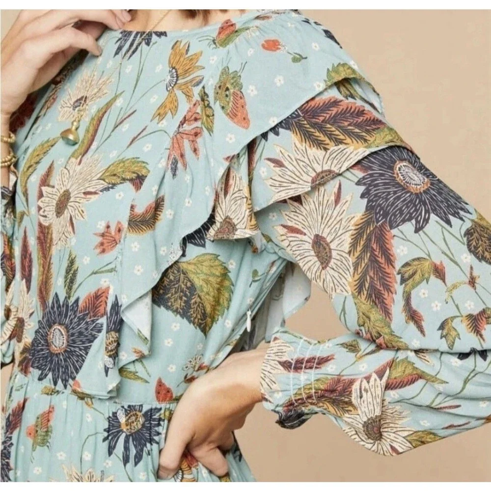 Spartina 449 Millie Ruffle Dress Women's Sz XS Riverside Station Vintage Floral - Picture 3 of 10